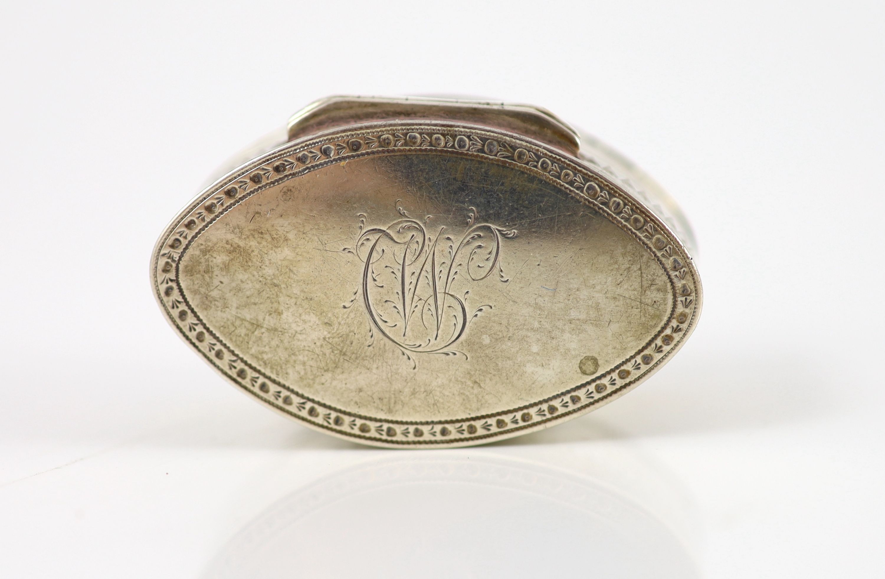 A George III silver navette shaped nutmeg grater, Phipps & Robinson